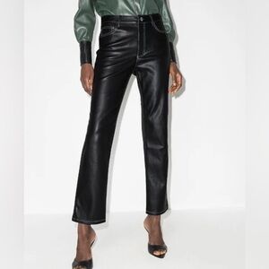 STAUD Elliot High Waist Faux Leather Trouser Straight Leg Black Color Size 8